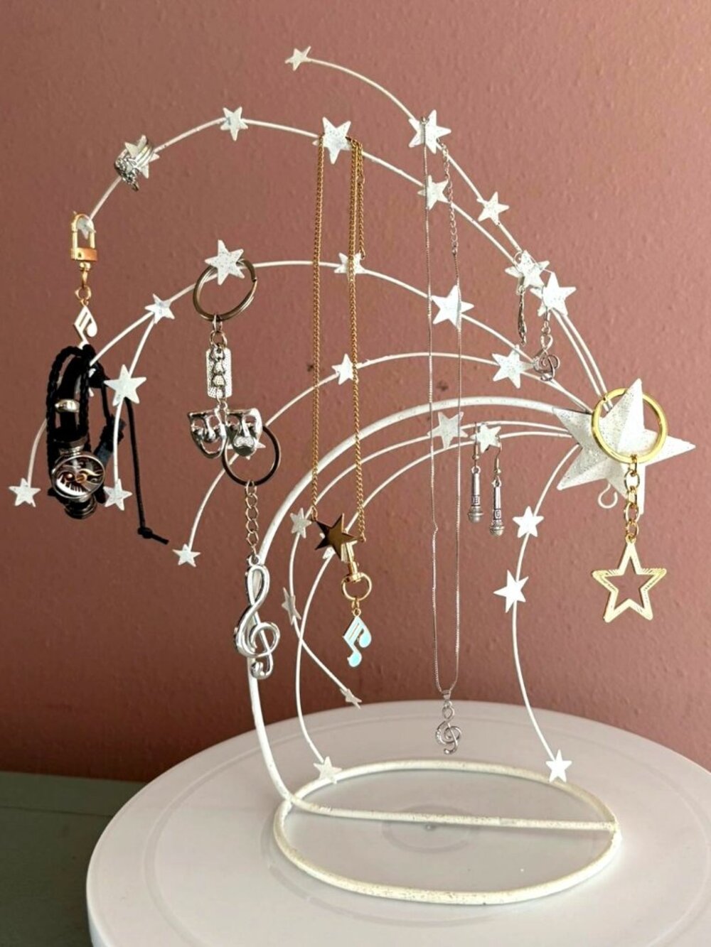 White Shooting Star Metal Jewelry Display Stand Theater Music Decor
